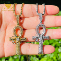 Moissanite Tennis Ankh Croix Pendentif Glacé Vvs Diamant Argent Sterling 925 Femmes Hommes Jésus Plaqué Or Collier Pendentif