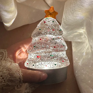 Lumière de nuit LED pour arbre de Noël en cristal, ornement rempli d'eau avec étoile en sommet, recharge sans fil, cadeau de Noël créatif - Product Image 2