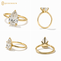 Bague de fiançailles QUEENSUN IGI Classic Pear Cut 1Ct en diamants de laboratoire, or blanc pur 18 carats plaqué platine, pour mariage et anniversaire