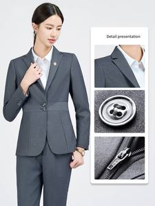 Traje informal gris ajustado para mujer, versión coreana, abrigo de oficina de un solo pecho con bordado para negocios bancarios formales - Product Image 5