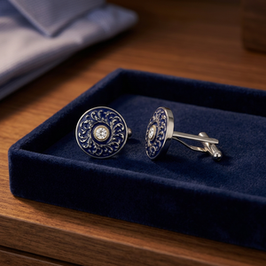 Mancuernillas Hechas a Mano con Filigrana y Esmalte Azul Marino con Detalles en Plata para Bodas Formales y Compromisos, Unisex - Product Image 4