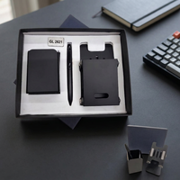 Kit Cadeau d'Affaires Exécutif 3-en-1 : Stylos Métalliques, Porte-Accessoires en Cuir PU/Véritable Cuir, Support de Téléphone Pliant - Cadeau Personnalisé