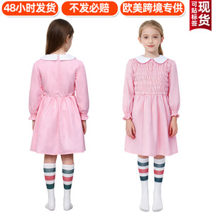 Stranger Things Eleven Pink Dress Children Costume Halloween Party Girls Outfit - Product Image 2