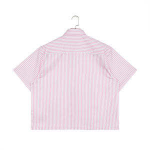 FY camicia Casual da <span class=keywords><strong>uomo</strong></span> con bottoni larghi a righe blu corta estiva corta 100% in cotone a maniche corte - Product Image 4