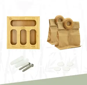 Customized Premium Bamboo Ziplock Bag Organizer Wood Kitchen Food Baggie Dispenser Box