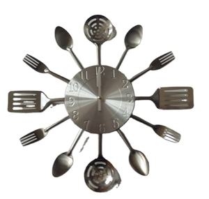 <span class=keywords><strong>Horloge</strong></span> murale décorative avec <span class=keywords><strong>fourchette</strong></span> et couteau, en métal, pour la <span class=keywords><strong>cuisine</strong></span>, nouveauté - Product Image 1
