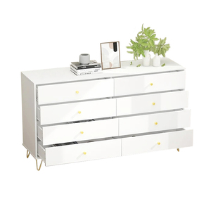 <span class=keywords><strong>Commode</strong></span> moderne robuste en bois blanc à 8 tiroirs avec poignées métalliques dorées pour chambre, bar à domicile <span class=keywords><strong>et</strong></span> salon - Product Image 3