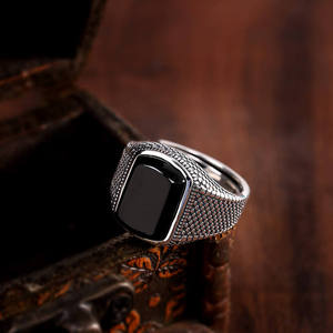 Vintage Turkish white wine style natural black agate <b>925</b> <b>silver</b> men's <b>ring</b> - Product Image 2