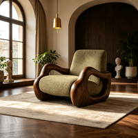 Fauteuil d'appoint moderne en bois massif Wabi-Sabi, avec cadre incurvé ajouré, pour tissu, fauteuil de loisirs individuel pour salon et villa