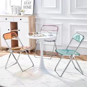Chaise pliante transparente en plastique, haute qualité, moderne, chaise de salle à manger transparente en acrylique avec métal