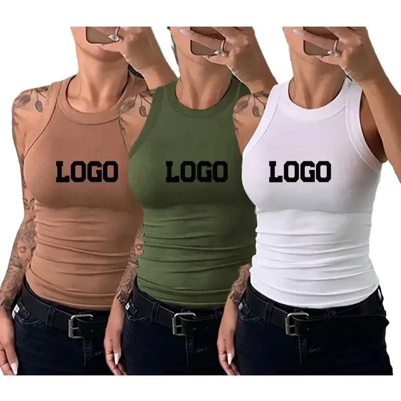 Atacado Livre Logotipo Personalizado Moda Feminina Sólida Algodão Orgânico Tank Tops estilo t-shirt tops para as mulheres