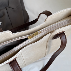 Women Shoulder Bag PU Leather Tote Handbag Large Capacity Daily Bag Contrast Handle Casual Work Bag OEM ODM Wholesale - Product Image 3