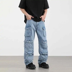 تصميم مخصص موضة موضة الجينز الرجالي الجينز الفضفاض مستقيم نمط واسع هوب السراويل الجينز عارضة الرجل - Product Image 3
