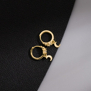 <strong>Fashion</strong> <strong>Jewelry</strong> 925 Sterling <strong>Silver</strong> Heart Cross Star Moon Bead Ball Round Disc Eggplant Chili Zircon Gold Plated Hoop Earrings - Product Image 4