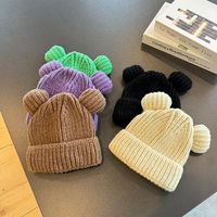 Bonito gorro de punto para niños con pompón, gorro cálido de lana de doble bola para bebés y niñas