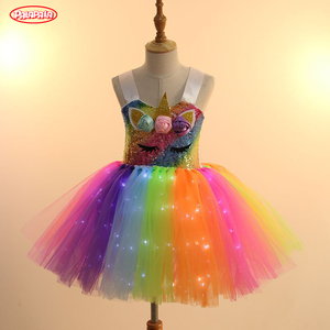 Factory Price Wedding Sweet Birthday Girl Rainbow Tutu Princess <strong>Unicorn</strong> Headband Led Light <strong>up</strong> Girls <strong>Dresses</strong> Party <strong>Dress</strong> - Product Image 5