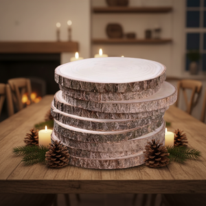 Tranches <span class=keywords><strong>de</strong></span> <span class=keywords><strong>bois</strong></span> rondes modernes non finies <span class=keywords><strong>de</strong></span> haute qualité et écologiques <span class=keywords><strong>de</strong></span> 15 à 18 cm, centres <span class=keywords><strong>de</strong></span> table DIY pour mariage, Pâques et Noël - Product Image 2