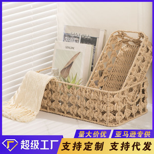 Rattan <b>Storage</b> <b>Basket</b> Rectangle With Handle For Desktop Organization Small Size - Product Image 5