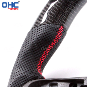 Volant en fibre de carbone véritable pour <span class=keywords><strong>Mini</strong></span> Cooper F56, cuir perforé, fond plat, moteurs Ohc - Product Image 4