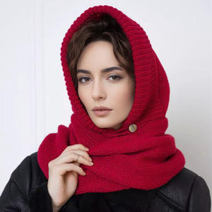Femmes Dames Vintage Hiver <span class=keywords><strong>Tricot</strong></span> Côtelé Bord Uni Solide Blanc Rouge Cagoule Bonnet Echarpe Ensemble <span class=keywords><strong>Capuche</strong></span> Chapeau <span class=keywords><strong>Snood</strong></span> Suit 2 en 1 - Product Image 1
