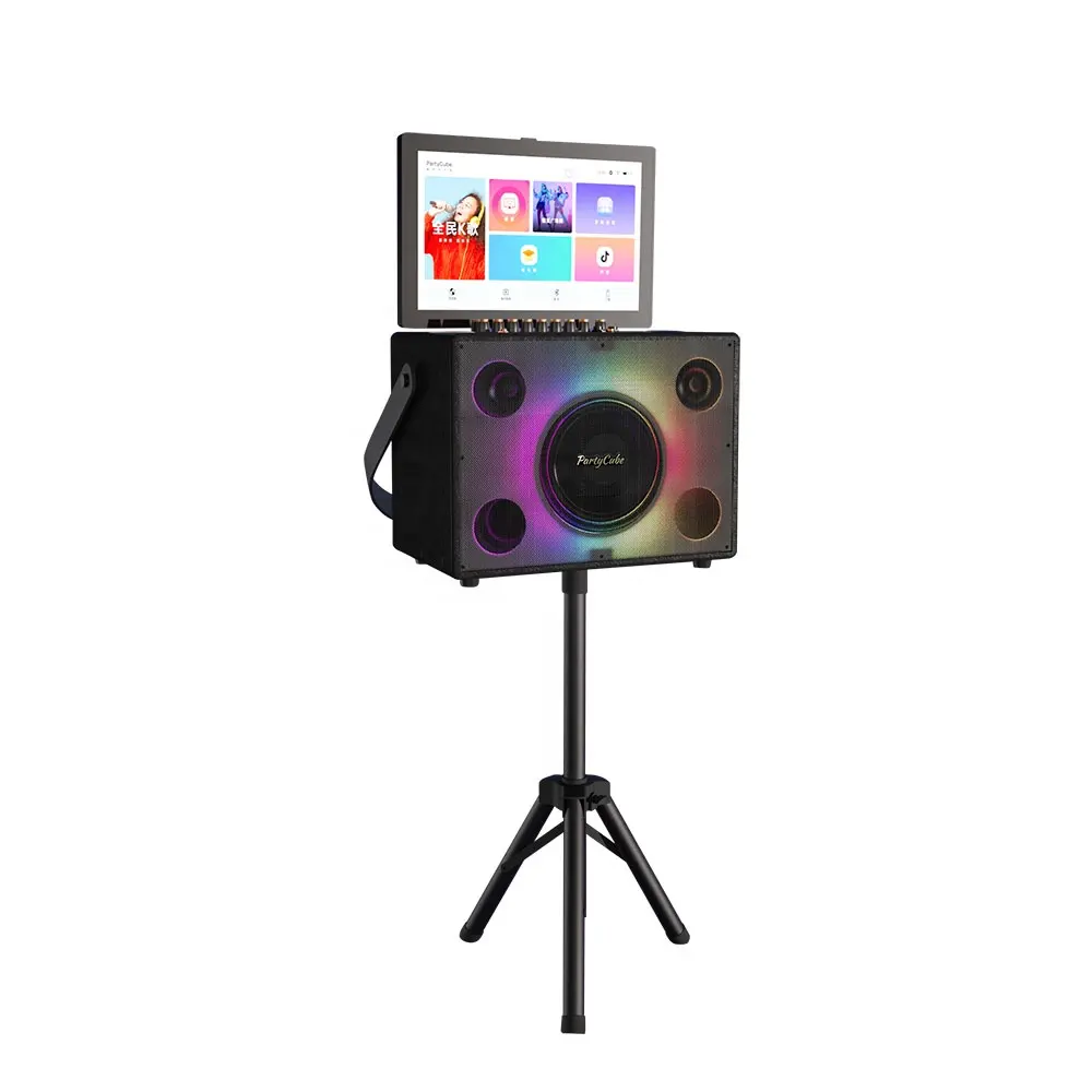 Unterhaltung Tragbarer Karaoke-Lautsprecher mit 2 drahtlosen Mikrofonen Mini-Karaoke-Lautsprecher 14,1 Zoll Karaoke-Player-Maschine