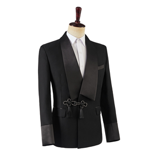 Elegante Abito Formale Nero che Abbinisce Perfettamente la Sartoria Occidentale agli Elementi di Design Orientali, <span class=keywords><strong>Giacca</strong></span> Monopetto - Product Image 3