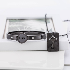 Love Lock Necklace And <b>Bracelet</b> Set Heart Shape Zinc Alloy <b>Couple</b> Jewelry Gift For Valentine Day - Product Image 1