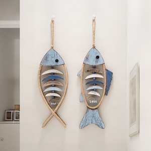 Décoration murale en bois en forme de poisson tridimensionnel de style méditerranéen pour la maison, les chambres d'hôtel, les couloirs et les entrées - Product Image 2