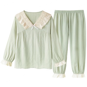 Conjunto de Pijama de Dos Piezas de Algodón 100%, Sexy, Sólido, de Manga Larga, Transpirable, Cintura Elástica, Corte Holgado - Product Image 2