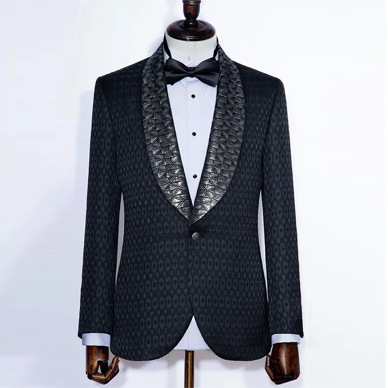 2 adet ve 3 adet erkek takım elbise Slim Fit takım elbise siyah düğün Suit Blazer ceket