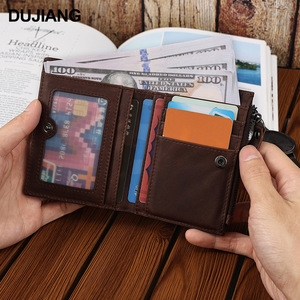 กระเป๋าสตางค์หนังแท้ Dujiang สำหรับผู้ชาย แบบสั้น มีซิปใส่เหรียญ ช่องใส่บัตรอเนกประสงค์ หนัง Crazy Horse สีช็อกโกแลต - Product Image 2
