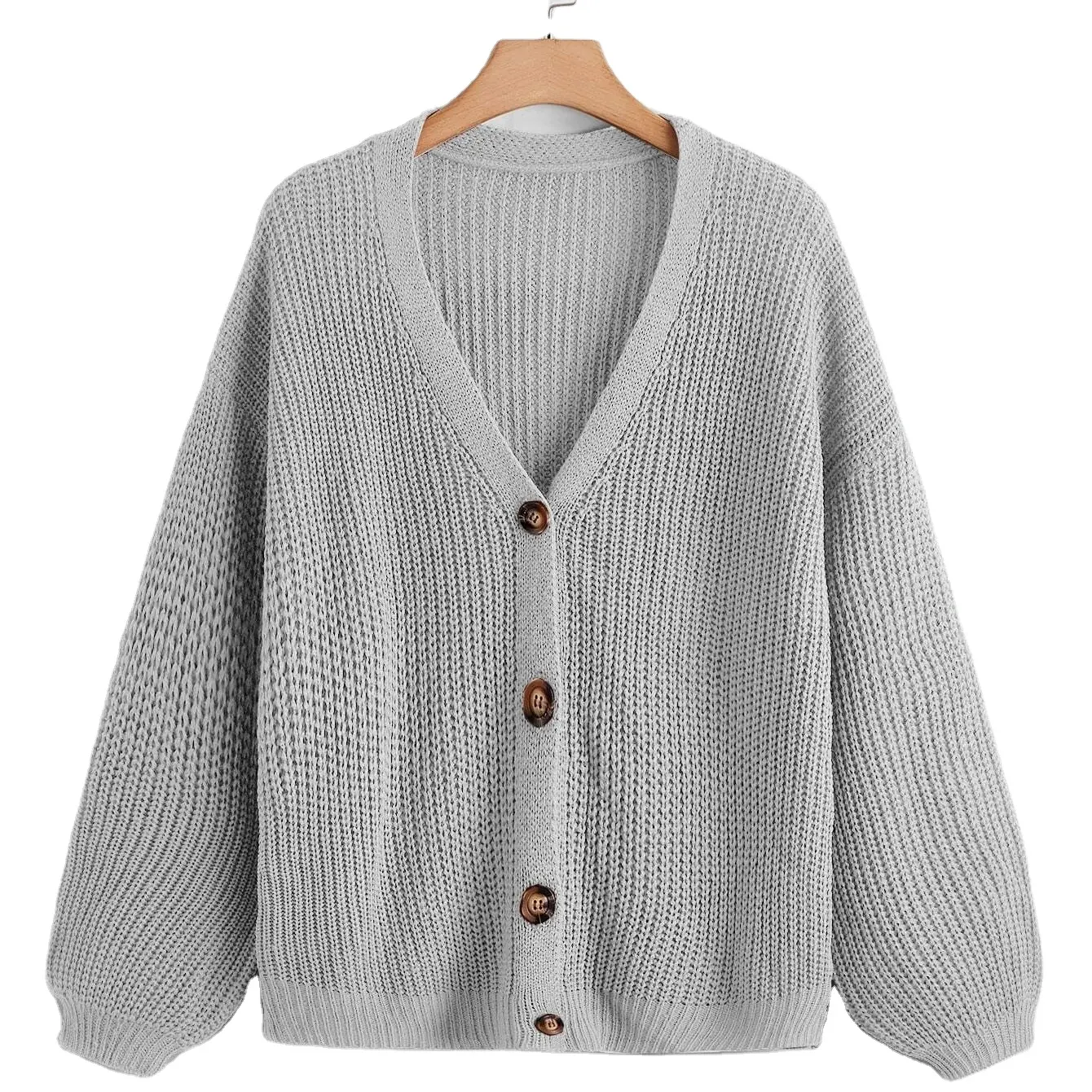 Customized OEM&ODM Fat Women Ladies Casual Elegant Oversized Shoulder V-neck Knit Plus Size Women Sweater Cardigans