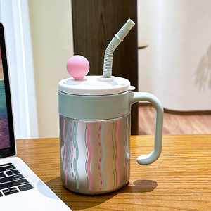 Bouteille d'eau isotherme en céramique 620 ml avec paille et compartiment à thé pour le bureau, design de bureau pour femme, été 2025 - Product Image 3