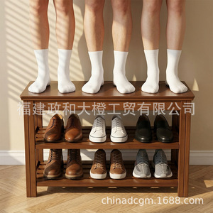Solid Wood Shoe Bench 3 Tier Open <b>Storage</b> Shelf For Shoes Bags Entryway <b>Stool</b> Modern Minimalist Design Home Use - Product Image 3