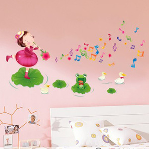 สติ๊กเกอร์ติดผนัง AM010 50X70 ซม.การ์ตูนสาวดนตรีกบเป็ดตกแต่งห้องเด็กที่ถอดออกได้สติ๊กเกอร์ติดผนังพีวีซี - Product Image 1