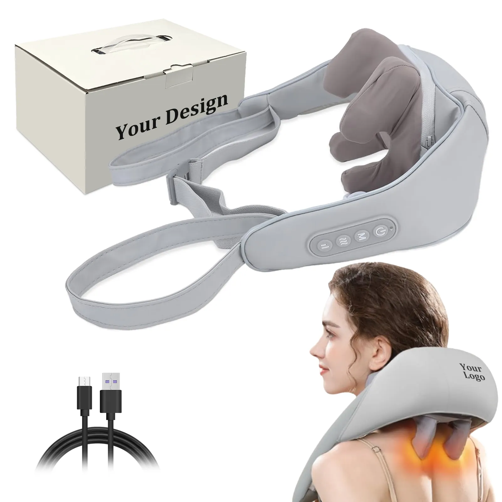 Massageador elétrico sem fio 3D para costas, massageador Shiatsu profundo aquecido com as mãos livres, massageador elétrico inteligente para ombros e pescoço