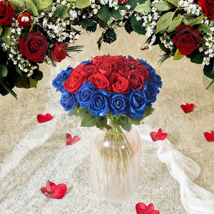 Fleurs artificielles en soie faites à la main, roses à longue tige, bouquet rouge et bleu pour mariage, décoration de la maison, nouvel an - Product Image 3