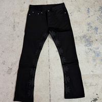 Streetwear Pantalon en PU avec Broderie Patch Personnalisé Jeans Évasés Vintage Pantalon en Denim pour Hommes