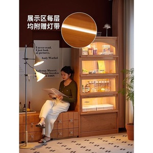 Nordic <b>Solid</b> <b>Wood</b> <b>Bookcase</b> Japanese Cherry <b>Wood</b> Floor Standing Storage Display Cabinet Full Wall Combination With Glass Doors - Product Image 3