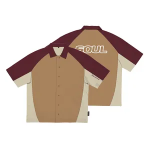 2024 Customized Men's American Summer Color Patchwork Shoulder Sleeves With Contrasting Lapel Collar Short Sleeved Shirt