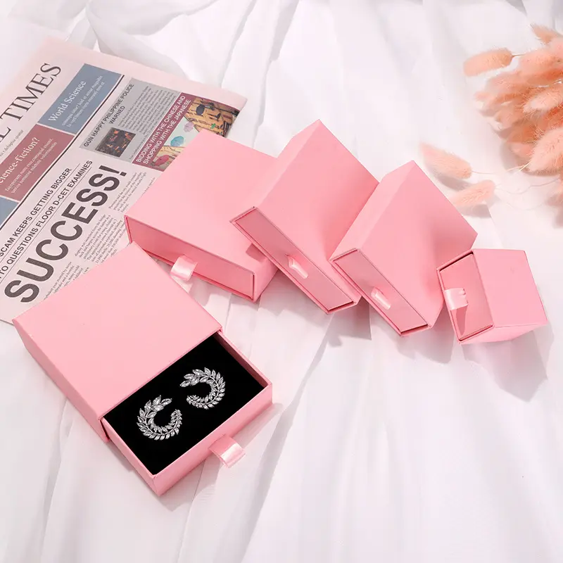Trending Products 2023 New Arrivals Lovely Hot Pink Handmade Necklace Jewellery Box Sliding Cardboard Jewelry Box with Logo