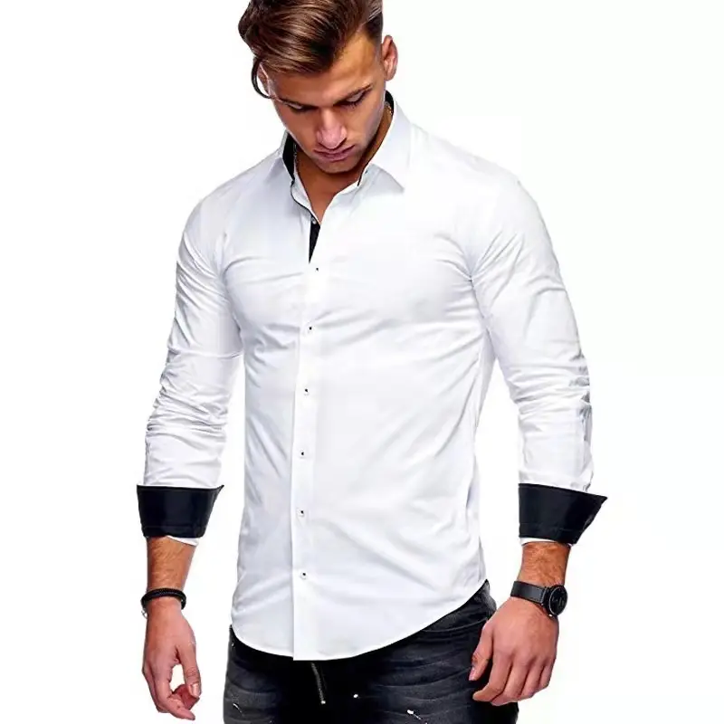 Men's long-sleeved shirt fashion business solid color Korean style slim Japanese shirt