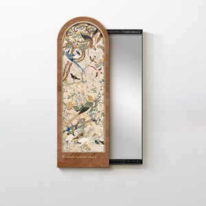 กระจกบานเลื่อนลายร้อยนก ขนาด 150x50x3.36 ซม. ของตกแต่งทางเข้า กระจกเต็มตัวแบบซ่อน กระจกแต่งตัวสไตล์วินเทจฝรั่งเศส - Product Image 2