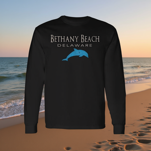 T-shirt à manches longues Bethany Beach Delaware Dolphin, col rond unisexe, promotionnel pour adultes - Product Image 2