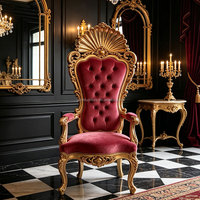 Fauteuil de salon de luxe français en bois massif à dossier haut, en velours rouge, mobilier de salon de style européen, fauteuil en bois sculpté