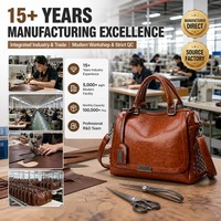 Tas Selempang Wanita Berdetail Rivet dengan Tali Panjang Lepas Pasang dan Pegangan Atas, Warna Kopi Vintage untuk Penjual Butik