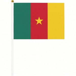 Manufacturer Direct Polyester Cameroon Cameroonian Small Hand Fly Waving Stick <b>Flag</b> 5.5x8.2in for Campaign Decorations - Product Image 2