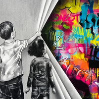 Tableau mural en toile pour enfants, motif urbain de rue avec graffiti coloré révélé sous un fond gris, encadré argenté, décoration pour salon, chambre, cadeau