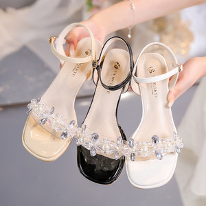 Nouvelle Collection Été – Sandales Femme à Talon Carré Épais Ornées de Strass et Perles, Style Fée Romaine à Bride Mi-talon - Product Image 1