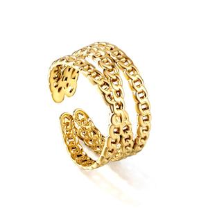 Anillo de Cadena Enrollada de Tres Capas, Estilo Europeo, Joyería de Acero Inoxidable, Chapado en Oro de 18K, Anillos Abiertos para Mujer - Product Image 2